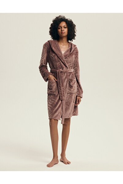 Henderson Halat de baie pentru femei, din fleece, cald, confortabil, cu glugă, buzunare, cu curea, elegant | Devyn