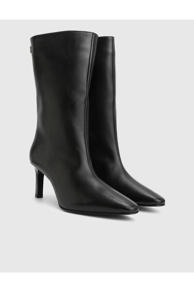 İLVİ Alvina Genuine Leather Black Women's Heeled Boots