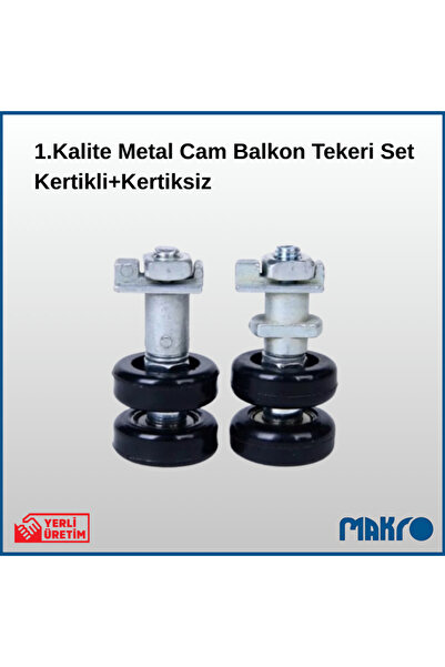 GLASSMAKRO 1. Kalite 10 Adet Kertikli + 10 Adet Kertiksiz Metal Cam Balkon Tekeri Set