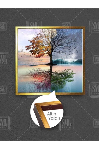 SML TABLO 4 Seasons Tree on the Beach First Spring Summer Autumn Winter Framed Square Canvas Painting