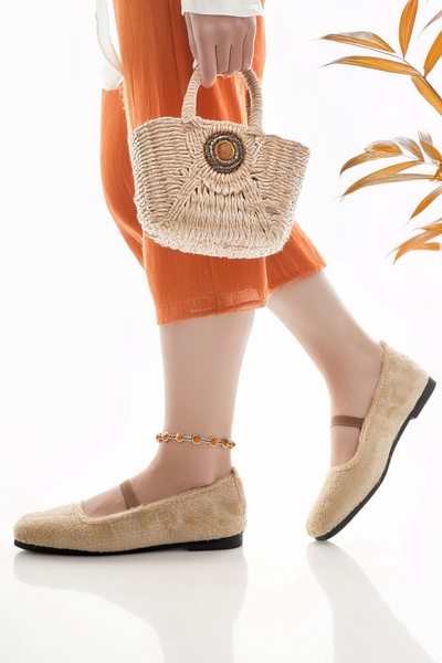 Modafırsat Women's Ballerinas Beige Lightweight Comfortable Stylish Business Office Daily Shoes