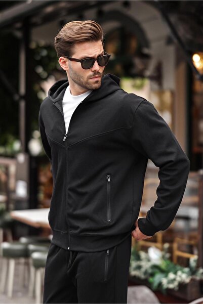 Madmext Siyah Kapüşonlu Rahat Kesim Erkek Eşofman Takımı E7330