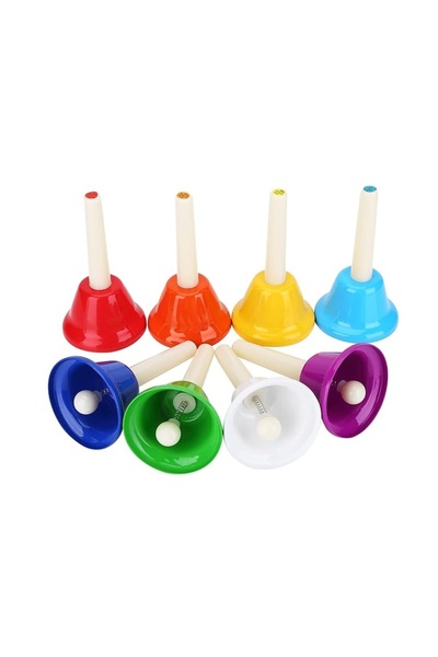 MegArya Colourful 8-note metal hand bell set, easy to play, swings loudly, hand bell
