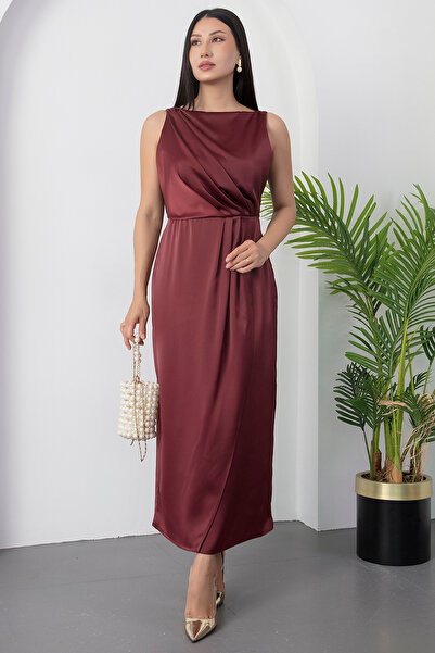PULLIMM Square Neck Gathered Waist Slit Dress Yzc25Y223