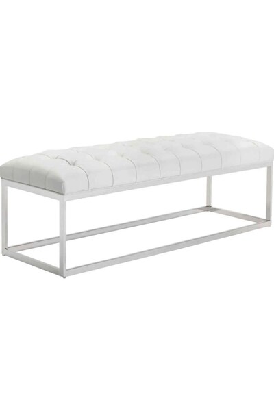 asaella mobilya Nish Modern Döşemeli Beyaz Metal Ayaklı Bench