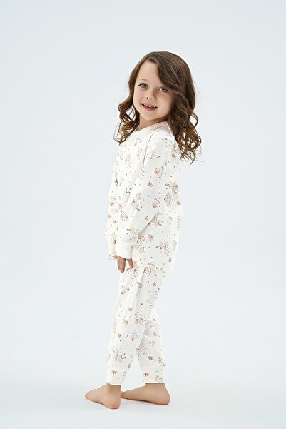 Sevim Дівчачий комплект піжами з довгими рукавами, принт, екрю C4T2N98