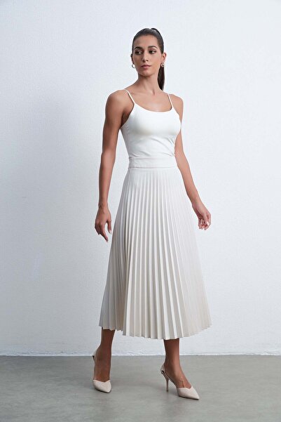 Livia Solid Pleated Midi Skirt