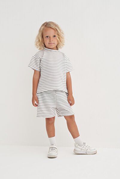 EBU Prive Unisex Children's Knitted Waffle Suit Gray Striped