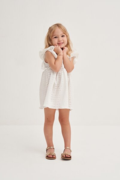 EBU Prive Дівчача поплінова сукня з воланами, біла