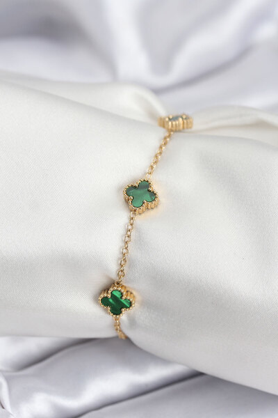 Marsilyan سوار نسائي من الفولاذ 316L باللون الذهبي والأخضر بيبي بوي كلوفر IEG...