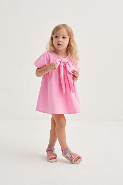 EBU Prive Κοριτσίστικο φόρεμα με κορδέλα από ποπλίνα ροζ