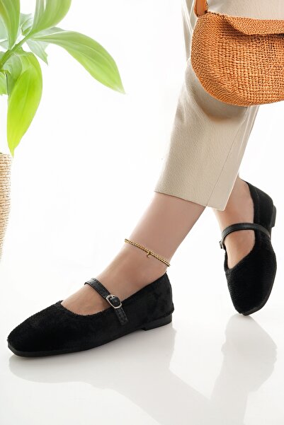 Modafırsat Kadın Babet Siyah Bantlı Kemerli Hafif Rahat Şık İş Ofis Günlük Ayakkabı