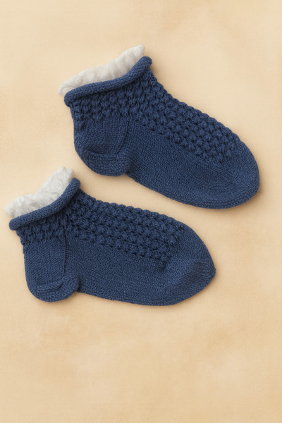 PUREYSMA Handmade Booties – Size 38-40 Blue Wool Knitted Warm Home Booties