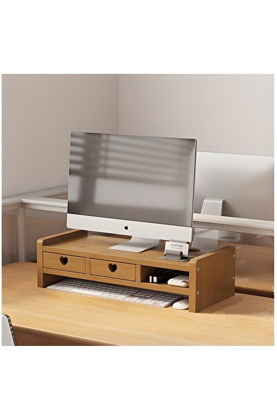 COOYA 2 Tier Computer Stand, Monitor Stand with Organizer Drawer, Made of Bamboo