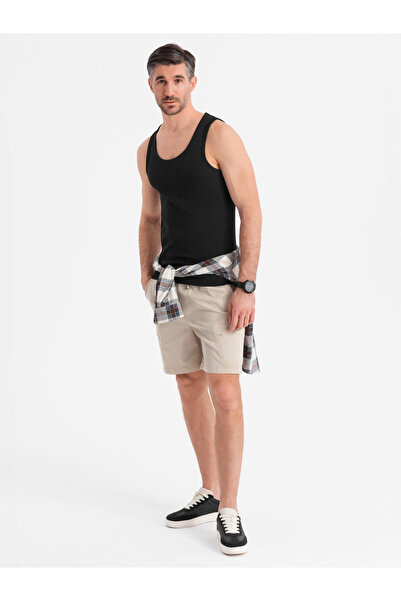 OMBRE Pánské bavlněné tričko s ramínky - černé V3 OM-TSBT-0239 XL