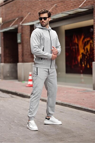 Madmext Gri Kapüşonlu Rahat Kesim Erkek Eşofman Takımı E7330