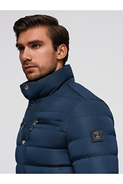 OMBRE Pánská prošívaná bunda se stojáčkem a zipy na hrudi - tmavě modrá V2 OM-JALP-0260 S