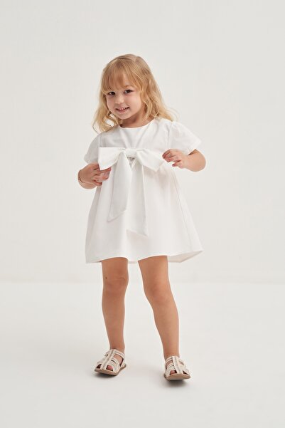 EBU Prive Дівчача сукня з попліну з стрічкою, біла