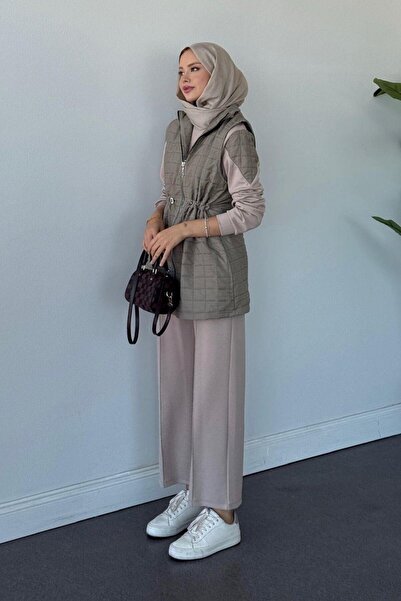 Şulemoda Giyim Σετ Αρμονί Καπιτονέ σετ κοστούμι με γιλέκο 3-τεμαχίων Χακί