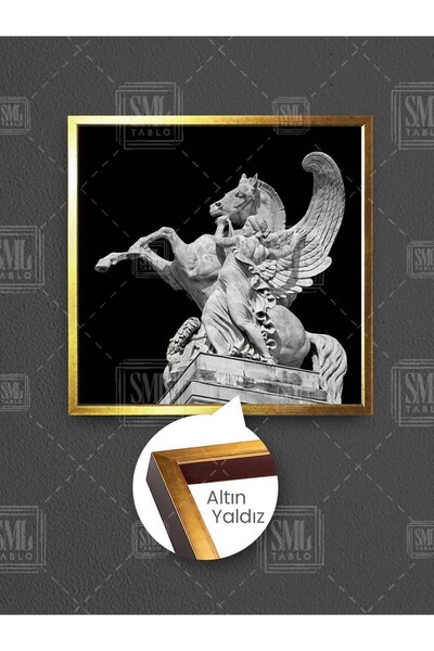 SML TABLO Angel Winged Horse Pegasus Statue Greek Mythology Framed Square Canvas Painting