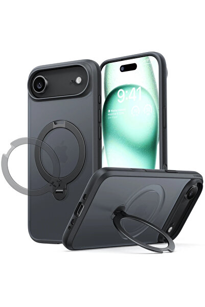 TORRAS Apple iPhone 17 Air O Stand Spin Serisi Magsafe Kılıf - Siyah
