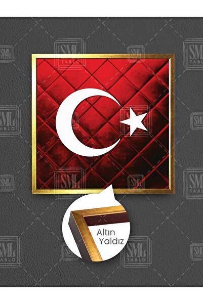 SML TABLO Pictură pe pânză orizontală înrămată cu stea lunii roșie metalică, ...