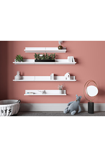 Nettrends Beyaz Açık Duvar Raf Takımı Duvara Monte Dekoratif Çoklu Raf Seti