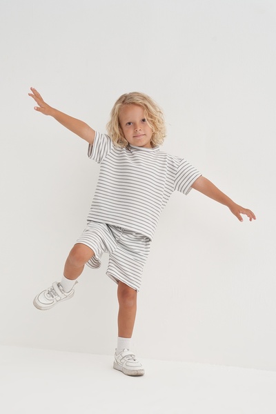 EBU Prive Unisex Children's Knitted Waffle Suit Gray Striped