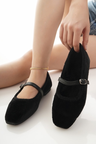 Modafırsat Kadın Babet Siyah Bantlı Kemerli Hafif Rahat Şık İş Ofis Günlük Ayakkabı