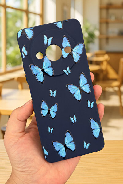 Vip Case Xiaomi Redmi A3 Uyumlu Mavi Kelebek Desenli Silikon Darbe Emici Klasik Korumalı Rubber Kılıf