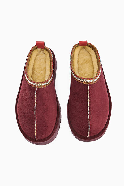 Limoya Anne-Liis Bordo Süet Dokuma Detaylı Kışlık Terlik