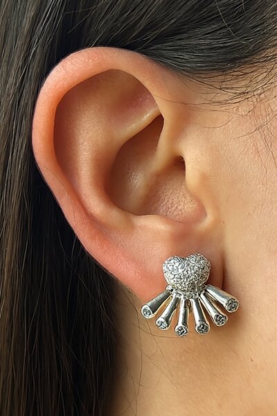 TAKIŞTIR Silver Color Stone Detailed Ysx Earrings (Pair)