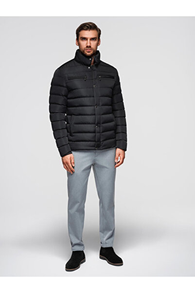 OMBRE Men's quilted jacket with stand-up collar and chest zips - black V1 OM-JALP-0260 M