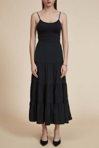 Yola Solid Ruffled Maxi Skirt