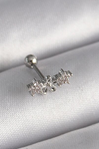 Skygo 316L Çelik Gümüş Renk Zirkon Taşlı Çiçek Tragus Piercing