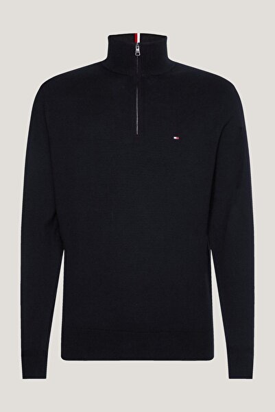 Tommy Hilfiger Men's Logo Half Zip Crew Neck Men's Sweatshirt Black Sweatshirt m