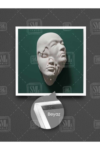 SML TABLO Head Sculpture Emerging from Green Wall Melting Faces Framed Canvas Painting