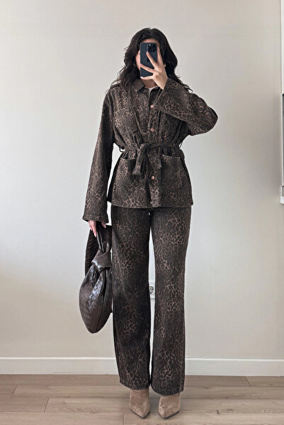 Eka Set de blugi leopard maro pentru femei 0276