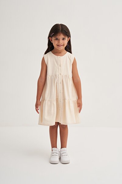 EBU Prive Дівчача сукня з органічної бавовни без рукавів, кремового кольору