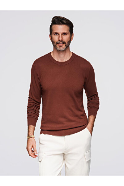 OMBRE Pulover bărbătesc cu decolteu rotund din tricot elastic cu țesătură clasică - vișiniu V4 OM-SWSW-0183 M