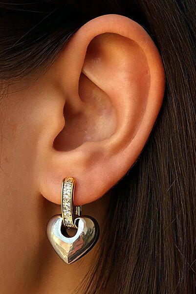 TAKIŞTIR أقراط YSX بتفاصيل حجرية مزدوجة اللون (زوج)