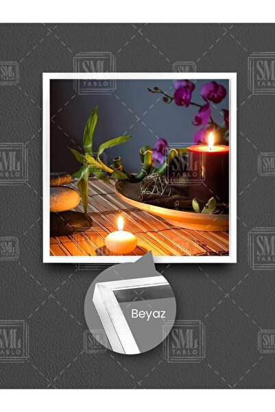 SML TABLO Zen Stones Розова орхидея Бамбукови листа Свещ Спа масажен център Картина в рамка върху квадратно платно