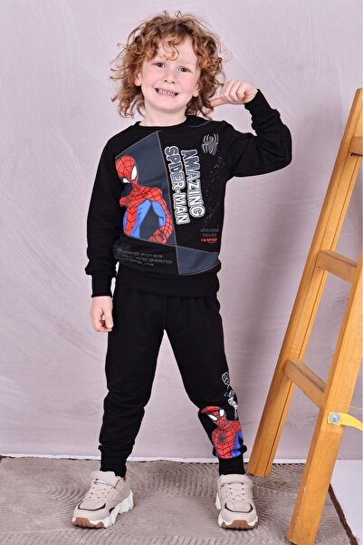 Yağmur Giyim Pjk2İ Spider-Man Patterned 2-Strand 100% Cotton Boys' Tracksuit ...