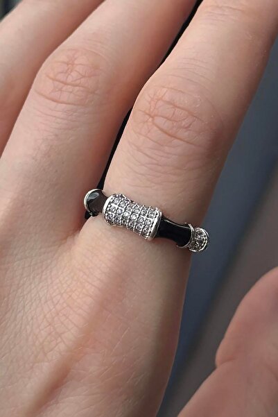 TAKIŞTIR خاتم فضي اللون مزين بحجر مينا قابل للتعديل