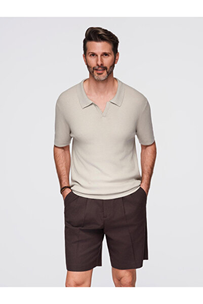 OMBRE Pánské polo tričko bez knoflíků s otevřeným límcem - světle šedé V3 OM-POSS-0160