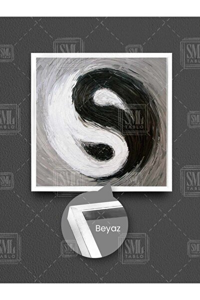 SML TABLO Simbol Ying Yang, artă alb-negru, Orientul Îndepărtat, Yingyang, pictură pătrată pe pânză cu rame