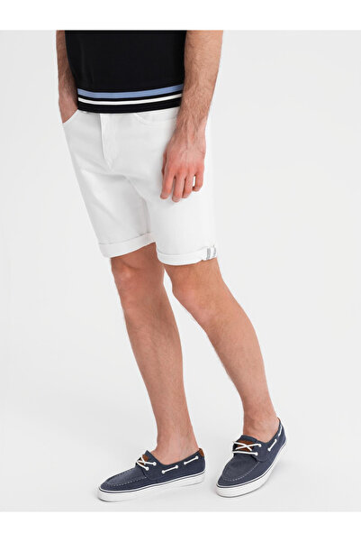 OMBRE Pánské džínové klasické kraťasy s ohrnutými nohavicemi - bílé V1 OM-SRDS-0162 XXL