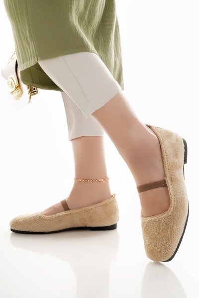 Modafırsat Women's Ballerinas Beige Lightweight Comfortable Stylish Business Office Daily Shoes