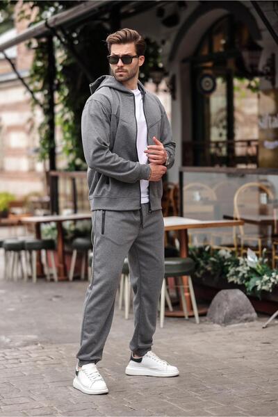 Madmext Antrasit Kapüşonlu Rahat Kesim Erkek Eşofman Takımı E7330