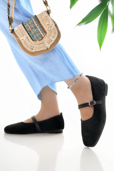 Modafırsat Kadın Babet Siyah Bantlı Kemerli Hafif Rahat Şık İş Ofis Günlük Ayakkabı